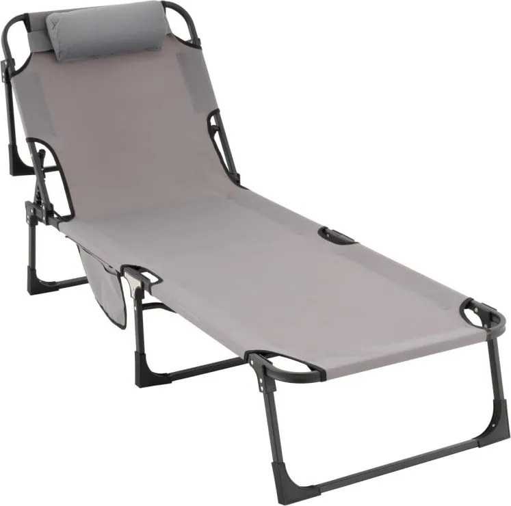Składana leżanka, szara, poliester, wymiary: 182 x 60 x 30cm