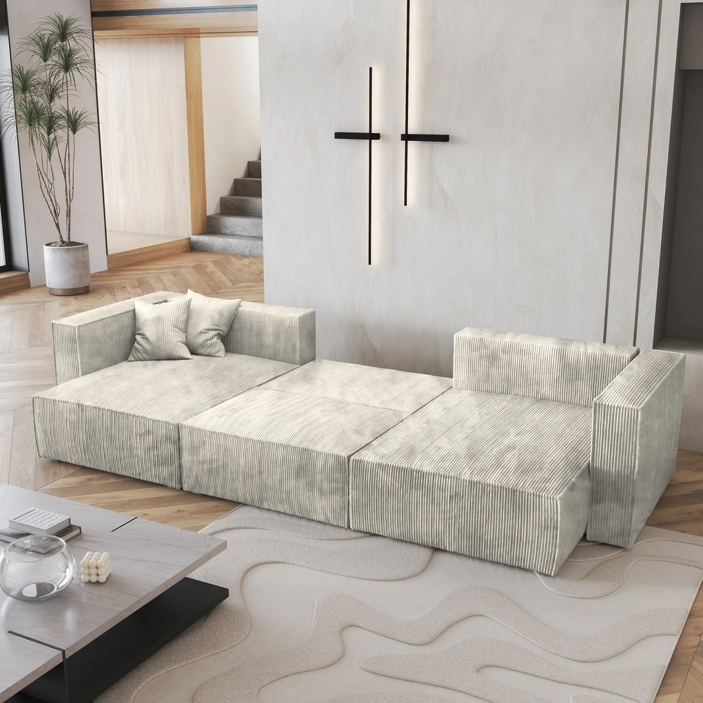 Masseno Narożnik SARMO z funkcją spania i pojemnikiem na pościel Narozniki U, Rozkładana sofa - Kremowy, POSO 100
