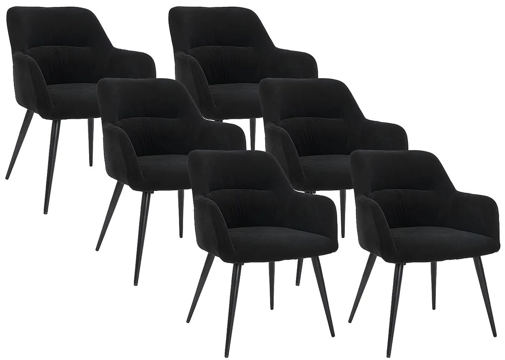 Zestaw 6 krzeseł HEKA - Podłokietniki - Tkanina i metal - Czarny