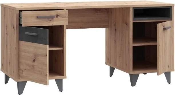 Biurko komputerowe z 2 szafkami Raven 221, dąb artisan/beton