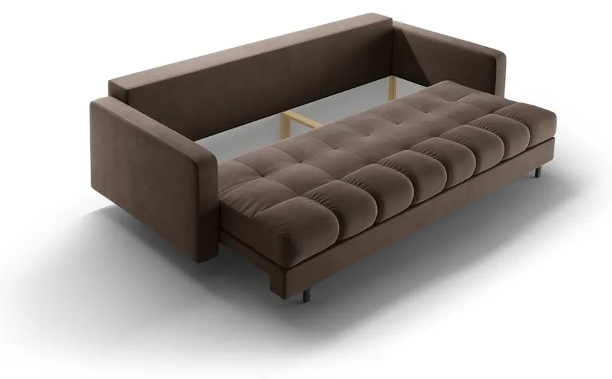 Brązowa aksamitna rozkładana sofa ze schowkiem 222 cm Bali – Cosmopolitan Design