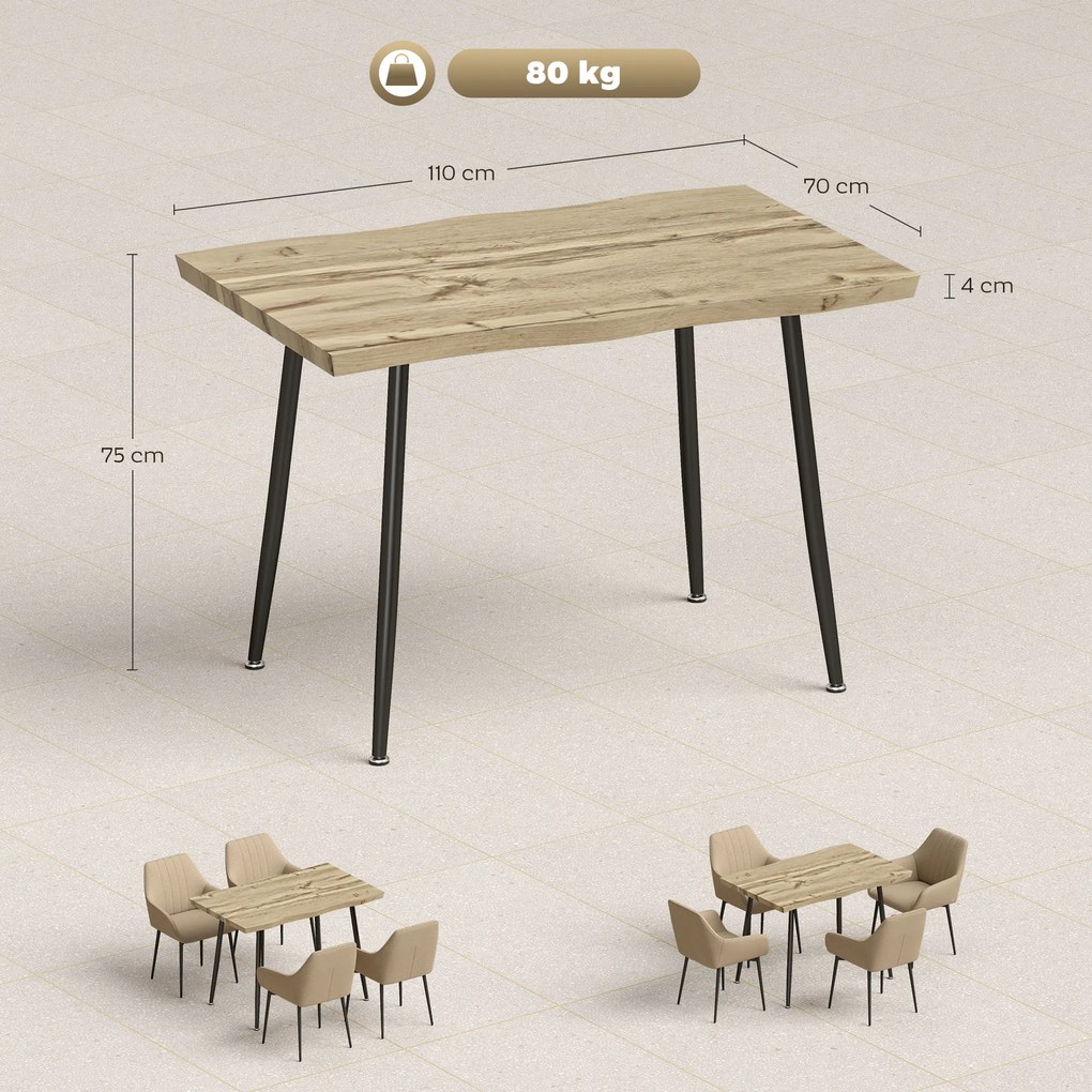 HOMCOM Stół jadalny dla 4 osób, 110 cm Nordycki prostokątny stół kuchenny ze stalowymi nogami do salonu i jadalni, dąb | Aosom PL