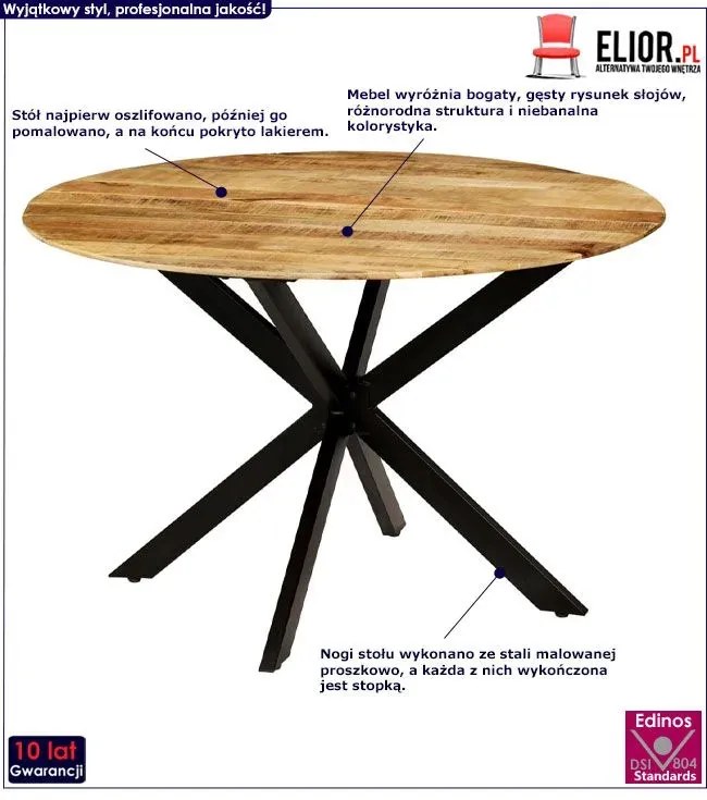 Stół okrągły w stylu loft do kuchni Amurro – jasnobrązowy