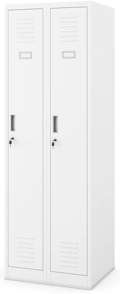 Szafka pracownicza metalowa dwukomorowa biała: KACPER II, 600 x 1800 x 500 mm
