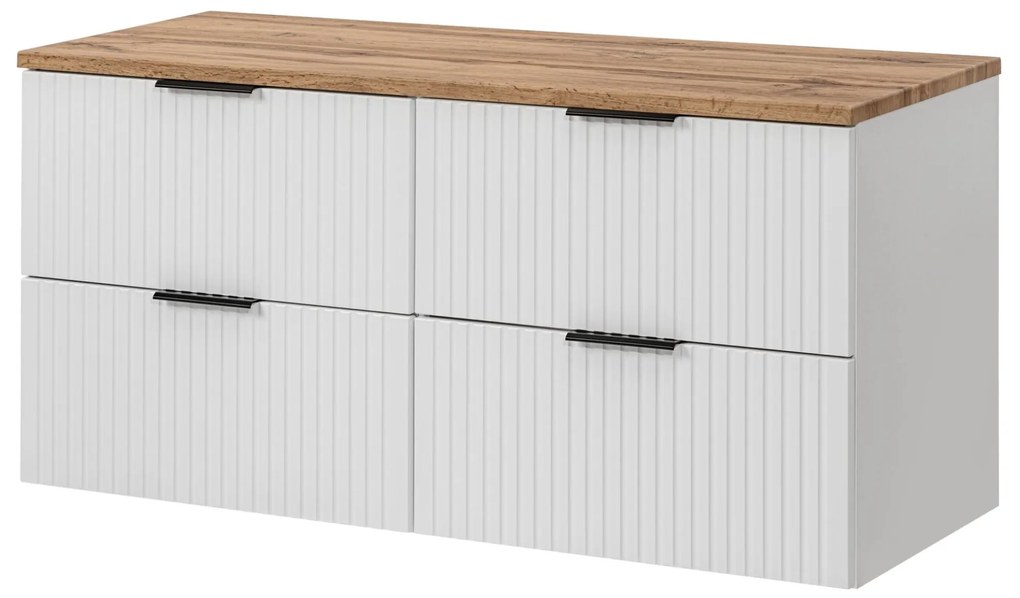 Zestaw szafka wisząca podwójna podumywalkowa biała 120 x 46 cm ASTROS white z blatem dębowym OAK