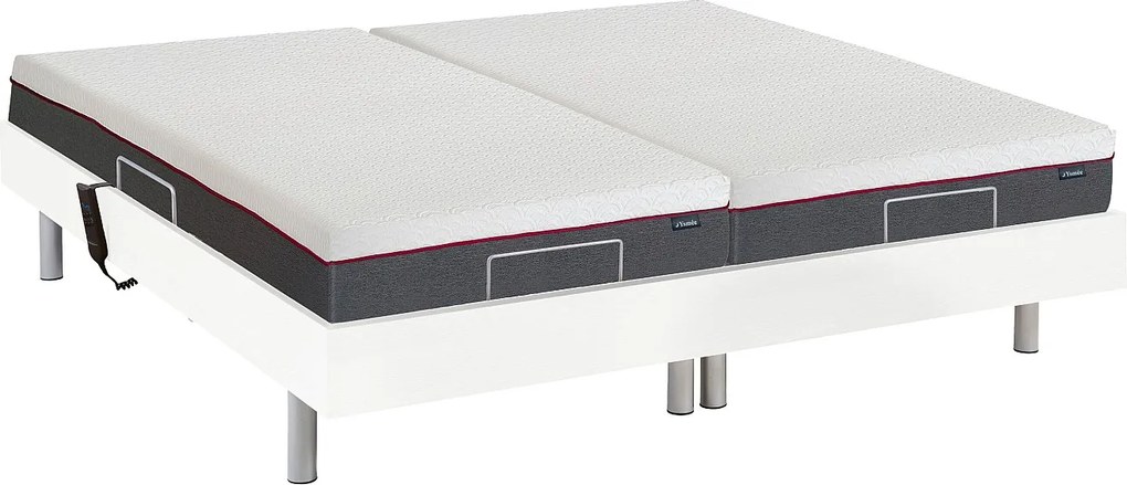 Elektryczne łóżko relaksacyjne z płytek, materac z pamięć kształtu ATRIDE marki Ysmée- silniki OKIN - kolor biały - 2 x 90 x 200 cm