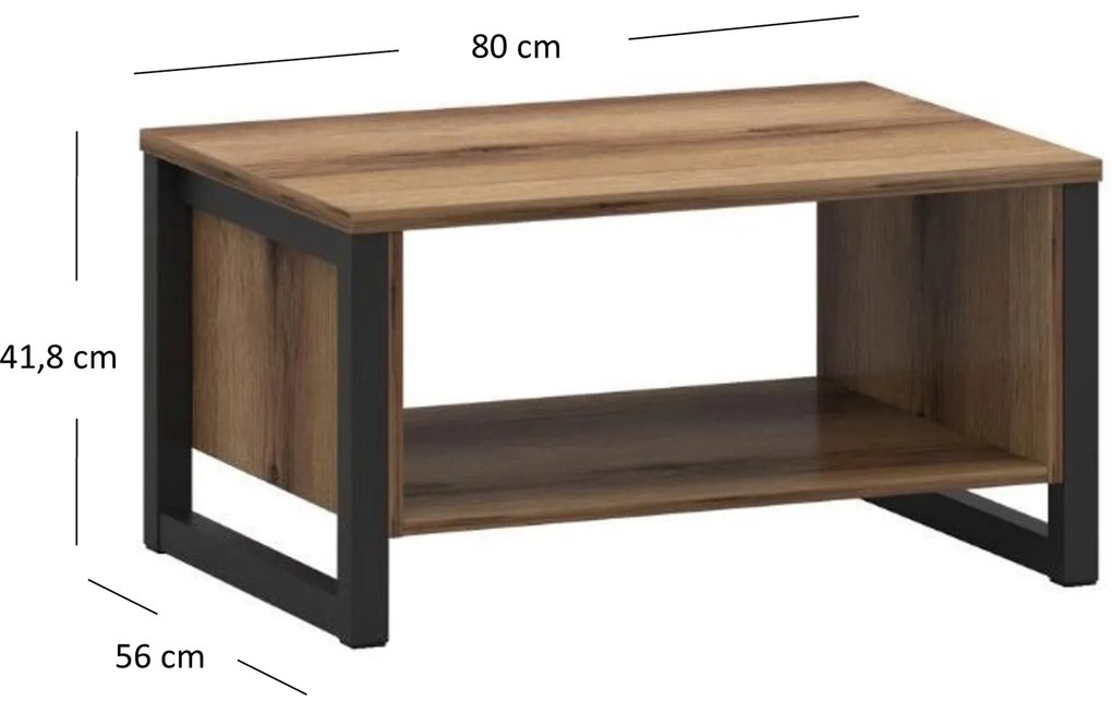Ława z Półką Drewniana do Salonu LIRE 80 cm Dąb delano Loft