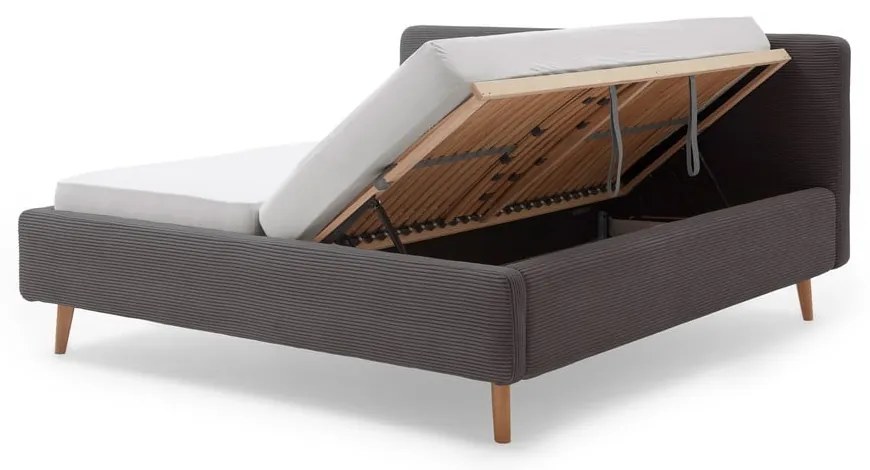 Szare tapicerowane łóżko dwuosobowe ze schowkiem i stelażem 180x200 cm Mattis Cord – Meise Möbel
