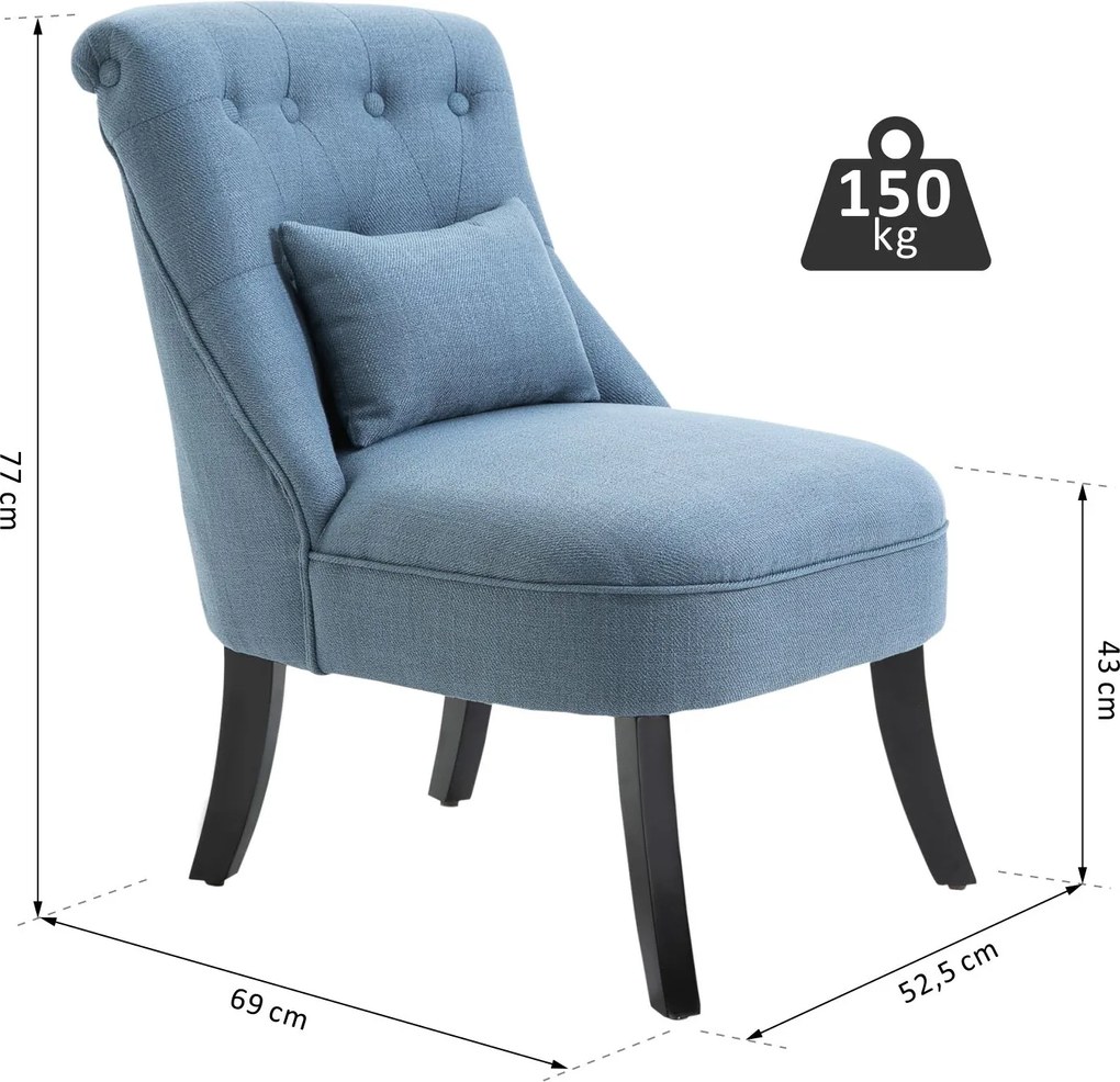 HOMCOM Niebieski Fotel Skandynawski Wypoczynkowy z Drewnianymi Nóżkami do Biura, Hotelu i Salonu 52,5cm x 69cm x 77cm | Aosom PL