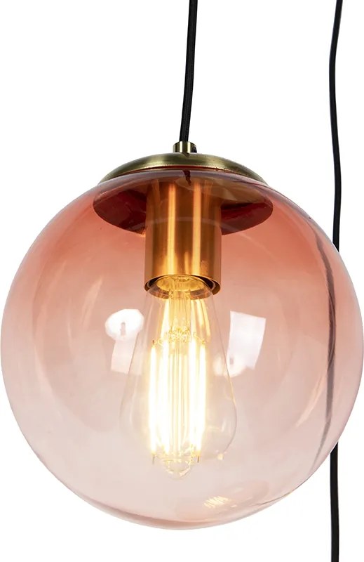 Lampa wisząca w stylu art deco mosiądz 45 cm 3-światłowa różowa - Pallon