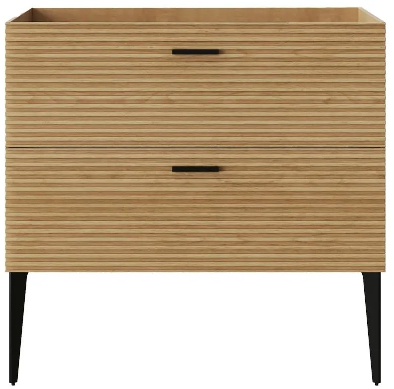 Szafka pod umywalkę na nóżkach z prążkowanym frontem - 2 szuflady - Jasny naturalny - 80 cm - SARONE