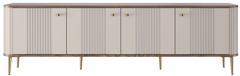 Szafka RTV Vesper 4D 187 cm - kaszmir / orzech / złote nogi