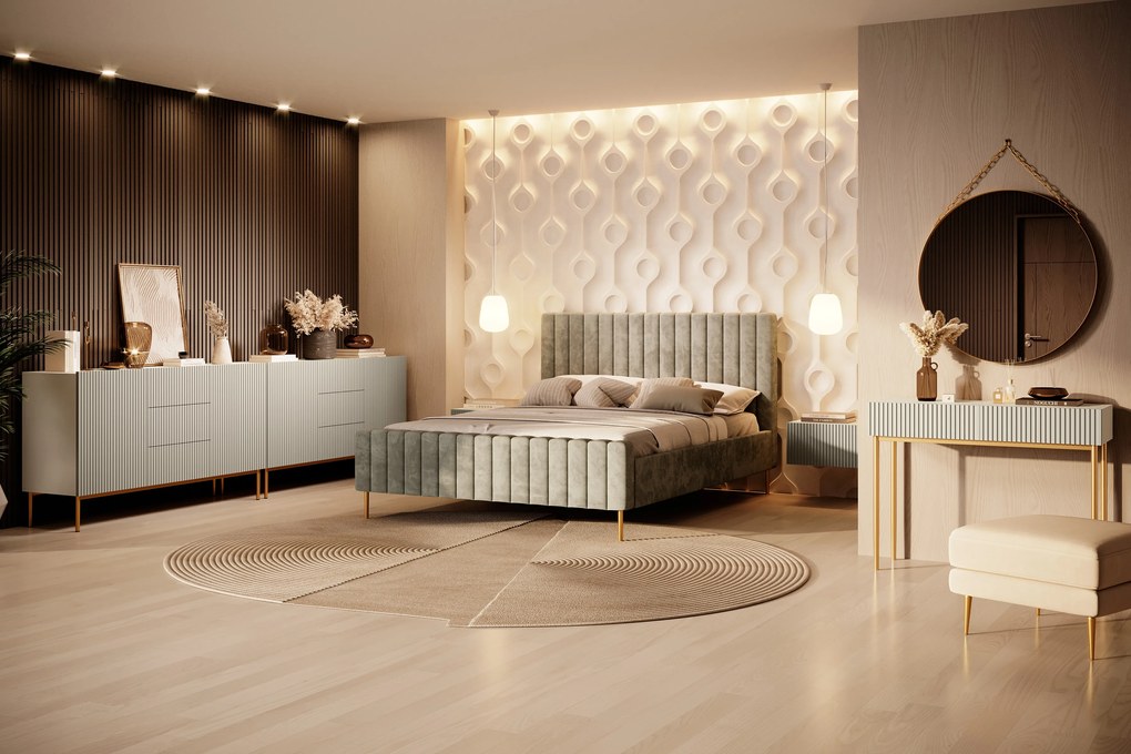 Toaletka Nicole 100 cm z szufladami - kaszmir / złote nóżki