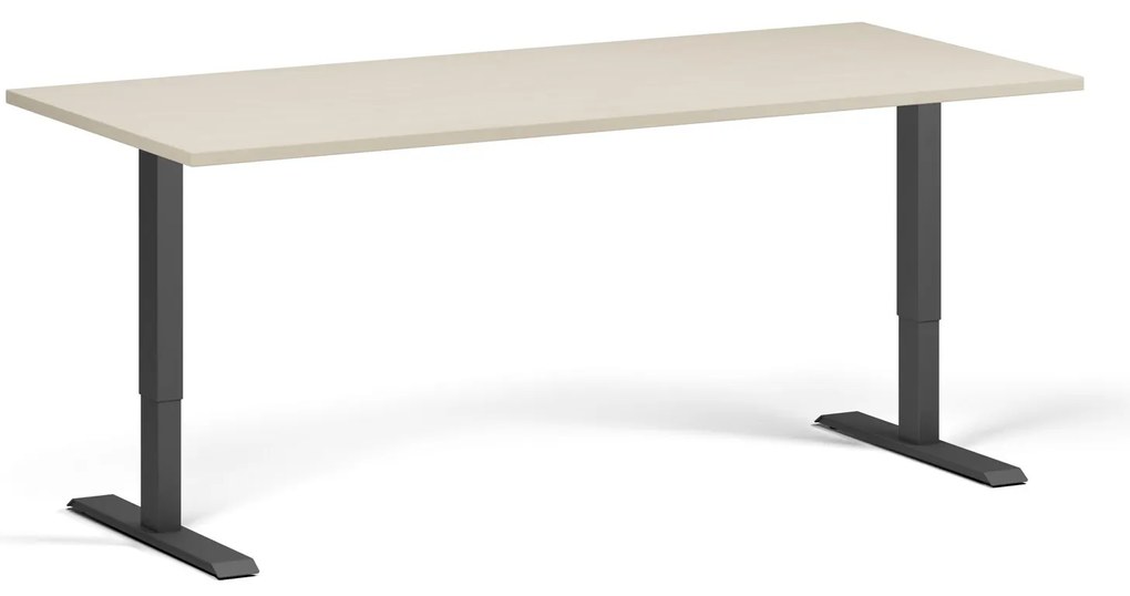 Biurko z regulacją wysokości, 180x80 cm, 2 silniki, czarna podstawa, brzoza