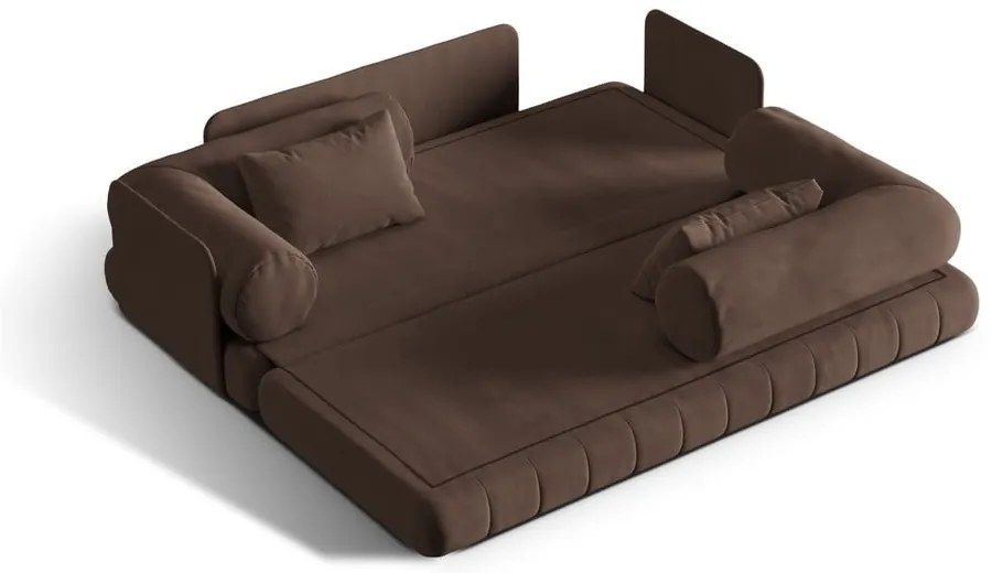 Brązowa aksamitna rozkładana sofa 206 cm Kemi – Cosmopolitan Design