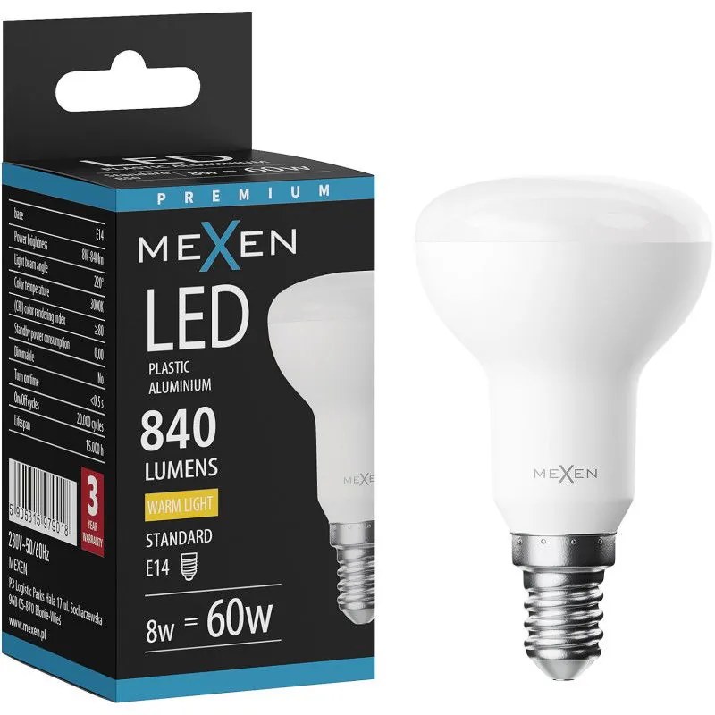 Mexen Nova żarówka LED E14, R50, 8W, Ciepła - 3000K, 840 lm - L103-E14-0830-01