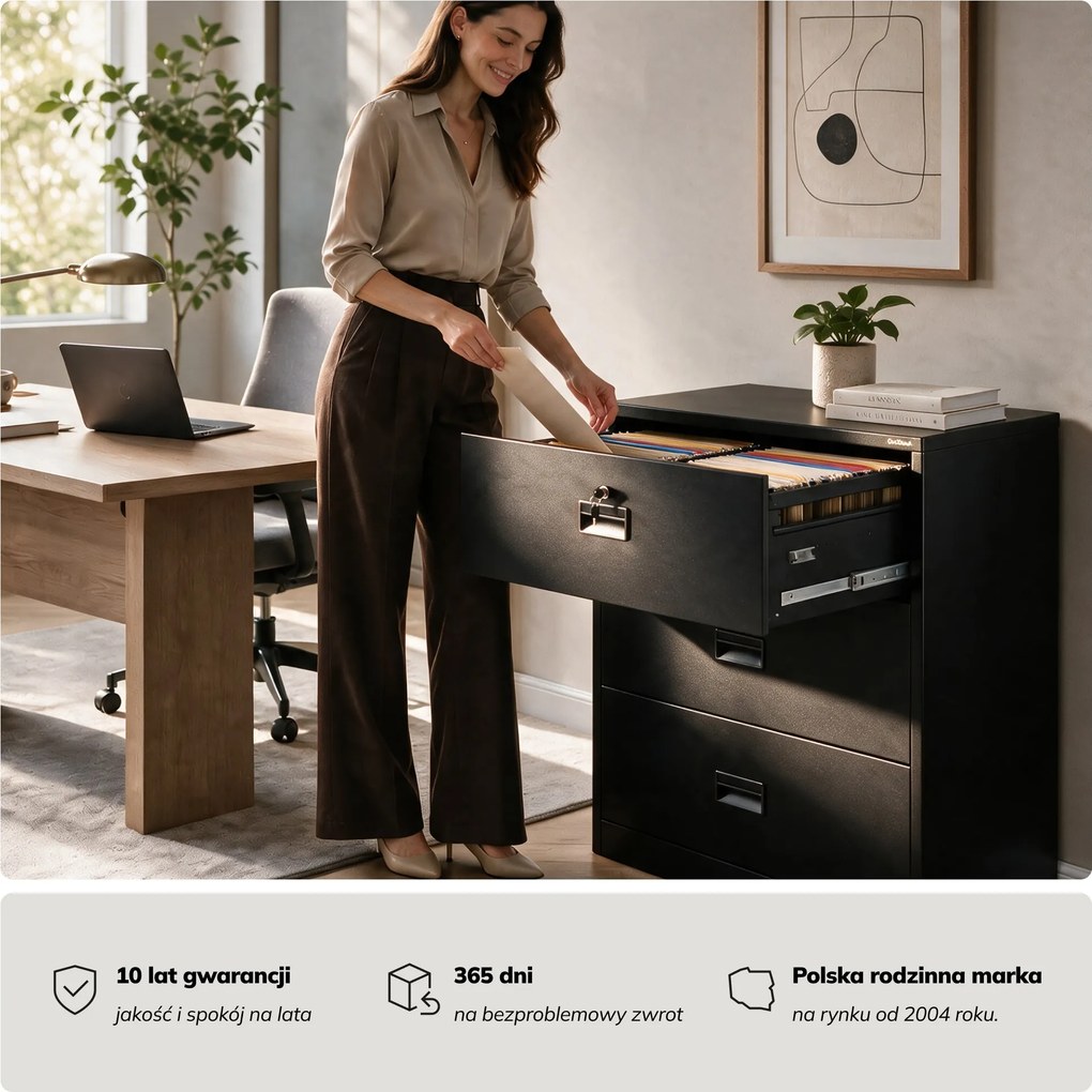 Szafa kartotekowa metalowa z 3 szufladami czarna, 900x1020x600 mm: SARA XL V3