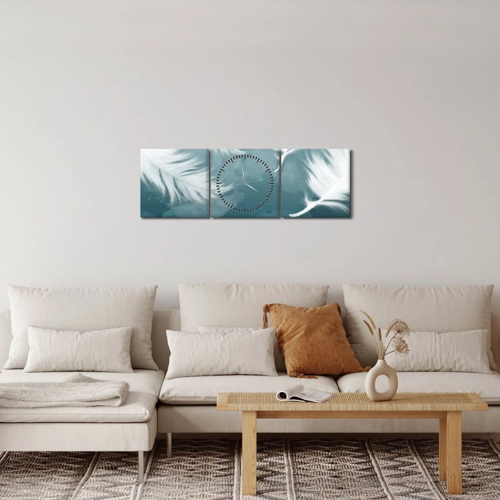 Obraz - Białe pióro (z zegarem) (90x30 cm)