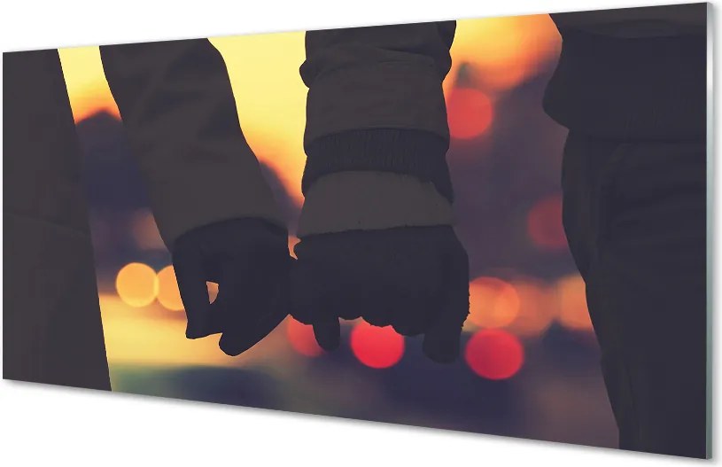 Szklany Panel Dłonie Zakochanych w Blasku Świateł