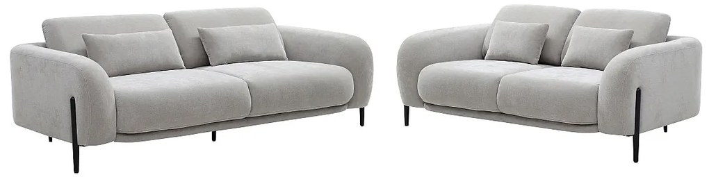 Kanapa   3-osobowa i 2-osobowa z regulowanym oparciem, jasnoszara tkanina ARAVIO