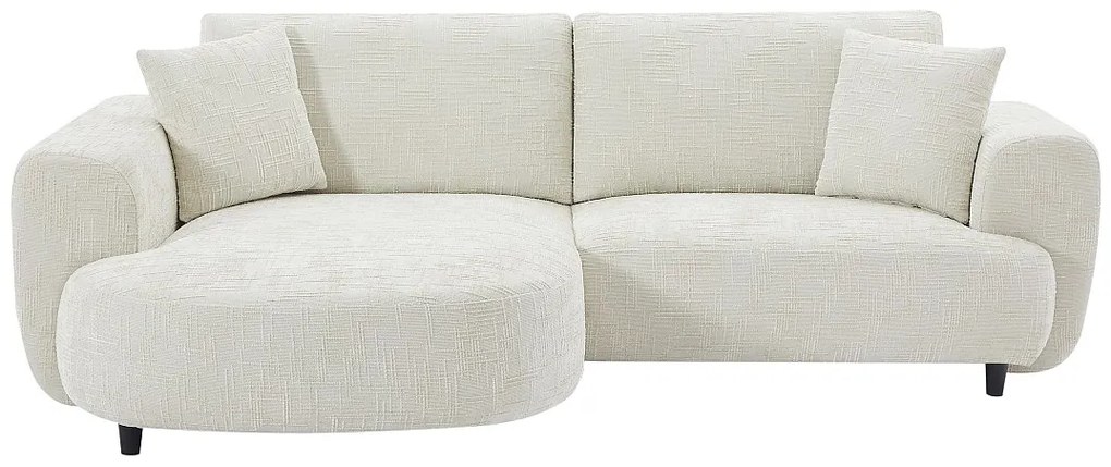 Kanapa narożna lewostonna z beżowej teksturowanej tkaniny RULAMA