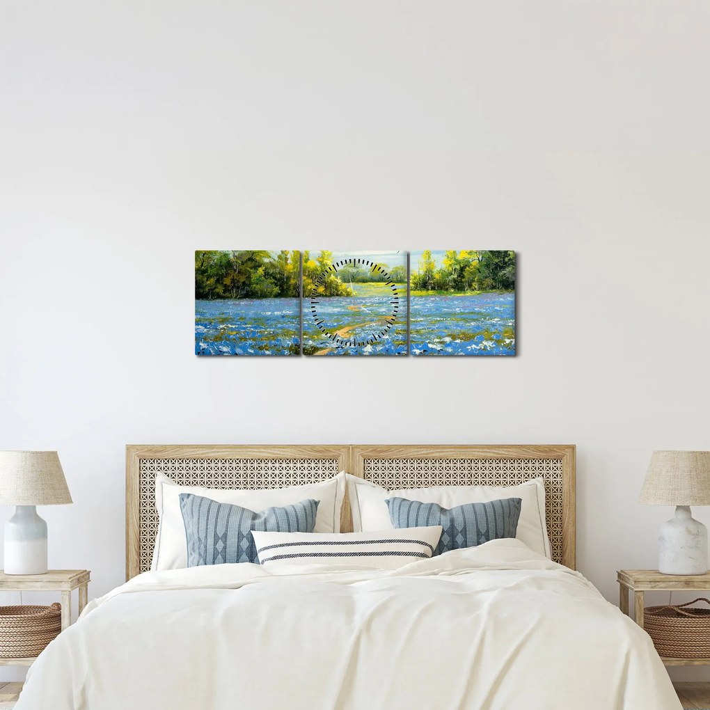 Obraz - Ścieżka w polu, obraz olejny (z zegarem) (90x30 cm)