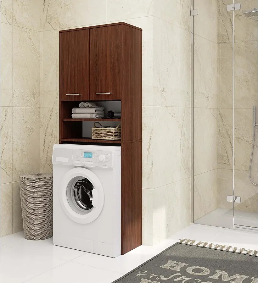 Słupek łazienkowy AKORD FIN do zabudowy pralki Wenge 64 cm wnęka 2 drzwi kolor Wenge mat 4 półki 64x30x180 cm