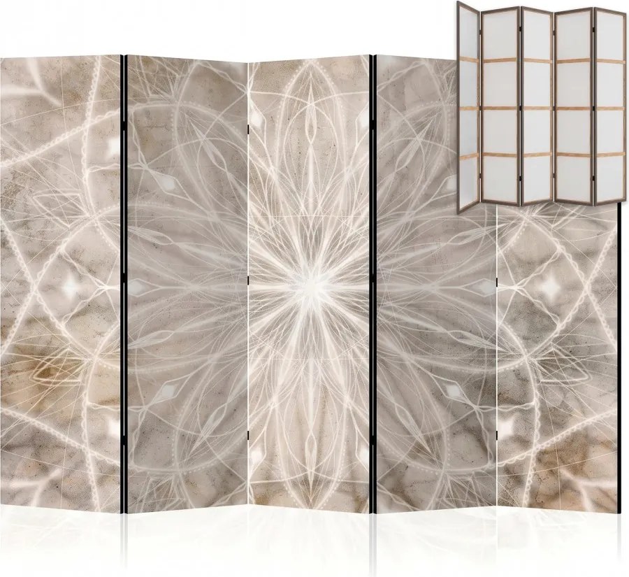Parawan pokojowy 5-częściowy 225x172 Jednostronny dekoracyjny industrialny zen Szary Mandala Betonowa
