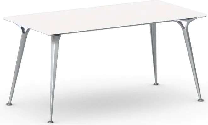 Stół konferencyjny do biura PRIMO ALFA, 160x80 cm, szaro-srebrna podstawa, biały