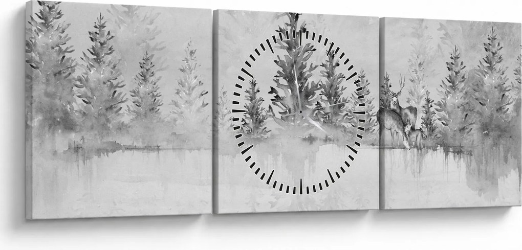 Obraz - Jeleń nad jeziorem (z zegarem) (90x30 cm)