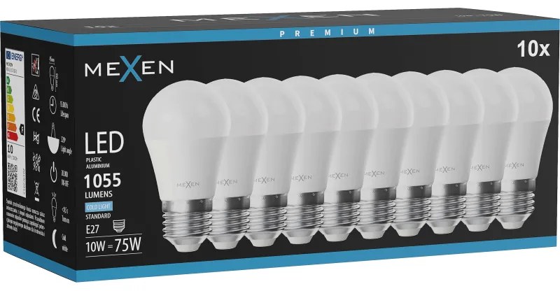 Mexen Nova 10x żarówka LED E27, G45, 10W, Zimna - 6500K, 1055 lm - L101-E27-1065-01x10