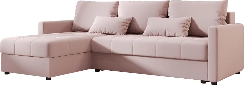 Rozkładana narożna sofa VENORIA 220x143 cm, pudroworóżowa, uniwersalna + 2 poduszki GRATIS
