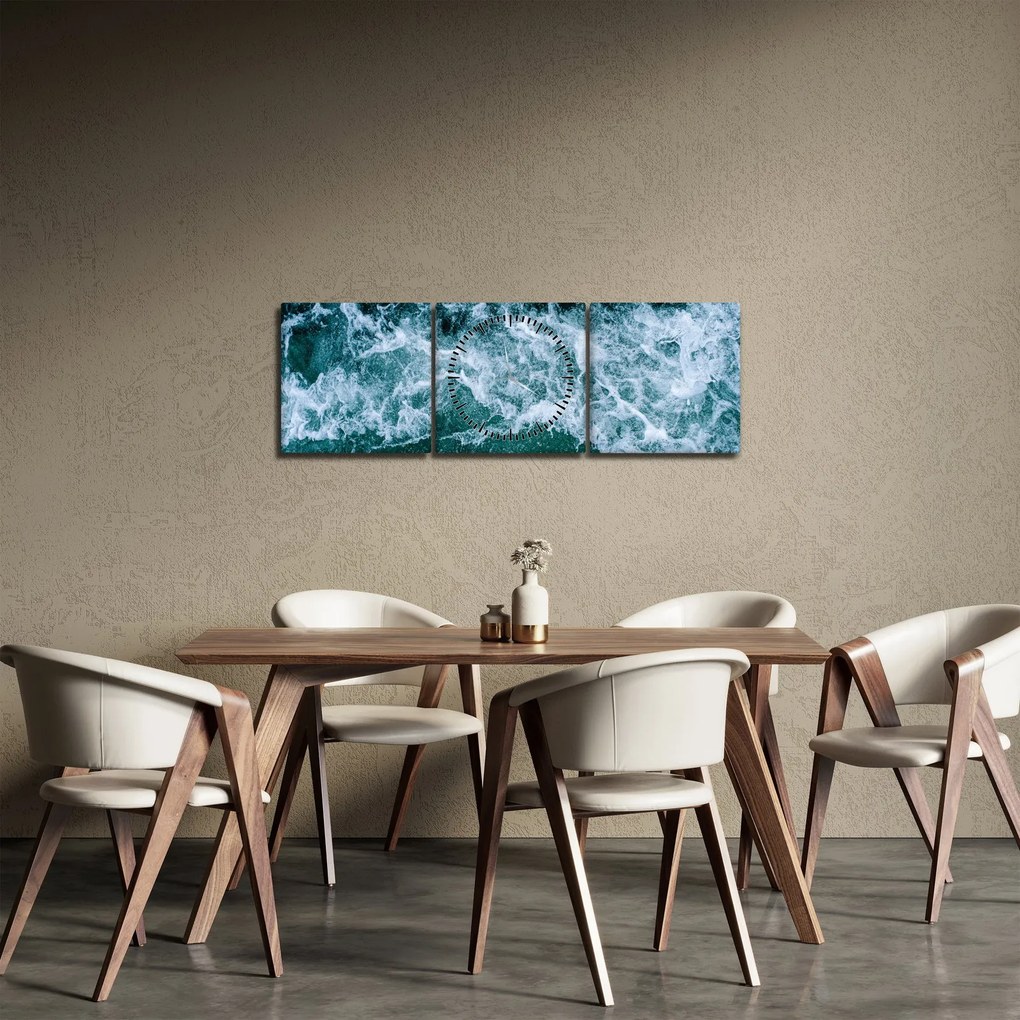 Obraz - Fale oceanu (z zegarem) (90x30 cm)