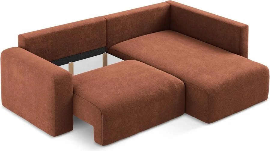 Rozkładany narożnik ze zniżką z tkaniny szenilowej (prawostronny/w kształcie litery L) w kolorze terakoty Kona – Makamii