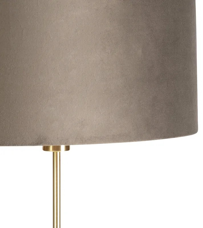 Lampa stojąca złota/mosiężna z abażurem z weluru taupe 40/40 cm - ParteWiejski/ Rustykalny / Vintage Oswietlenie wewnetrzne