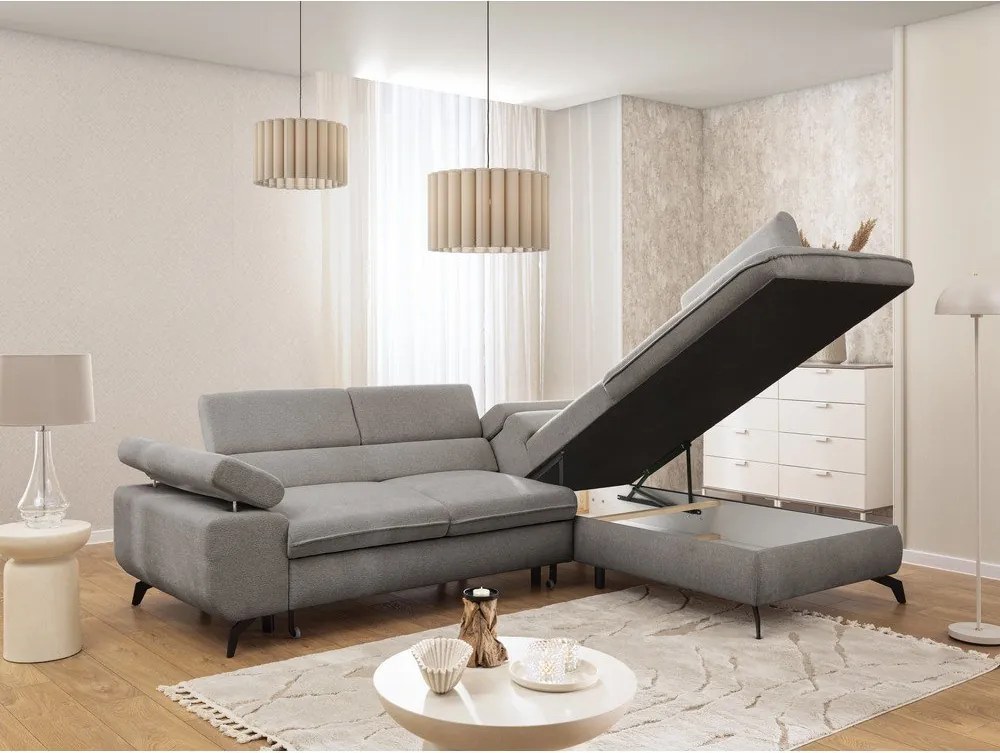 Jasnoszary narożnik z tkaniny szenilowej (prawostronny/w kształcie litery L) Marbeya – Ropez