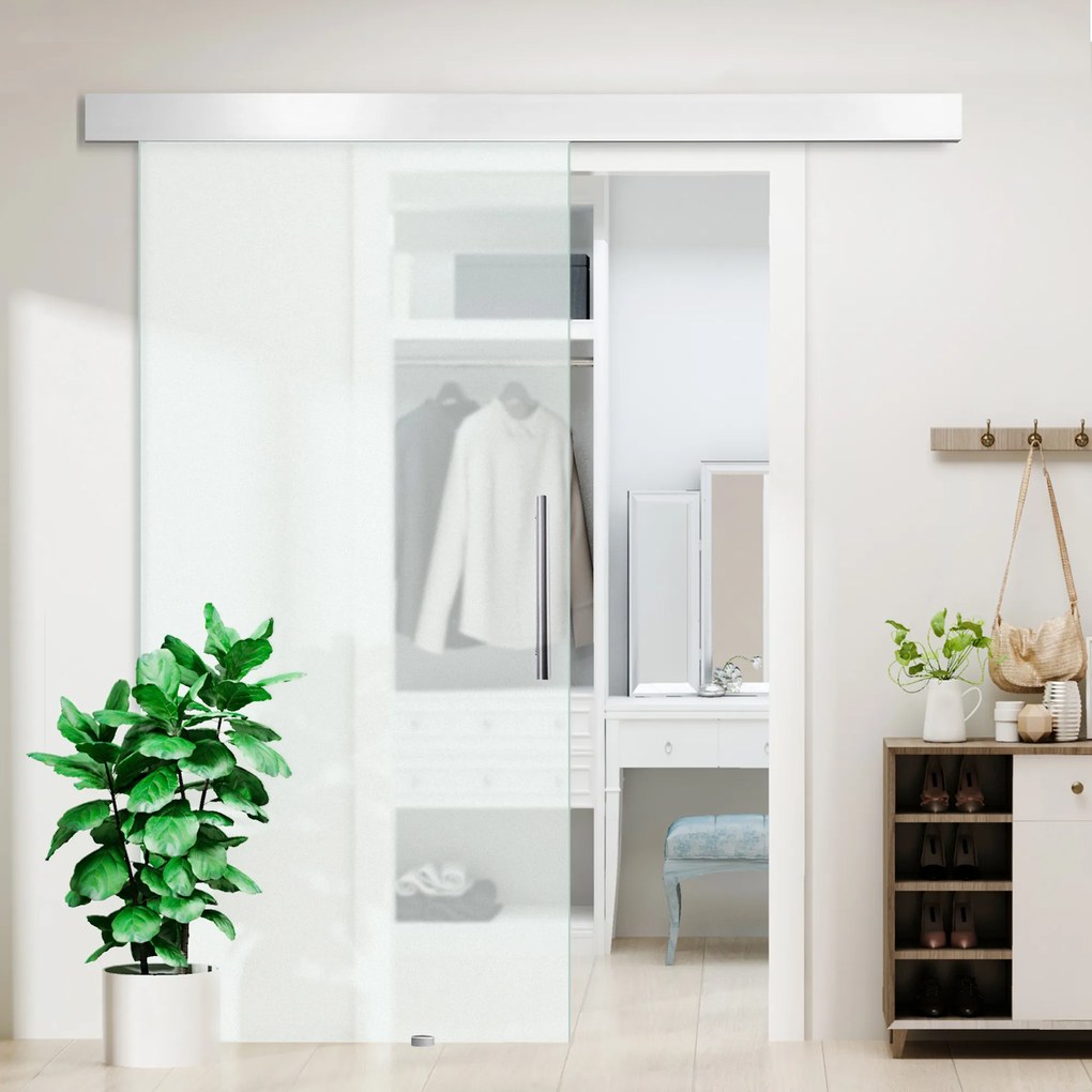 HOMCOM Drzwi Przesuwne Szklane do Pokoju Satynowane z Uchwytem Drążkowym 2050x1025mm | Aosom PL