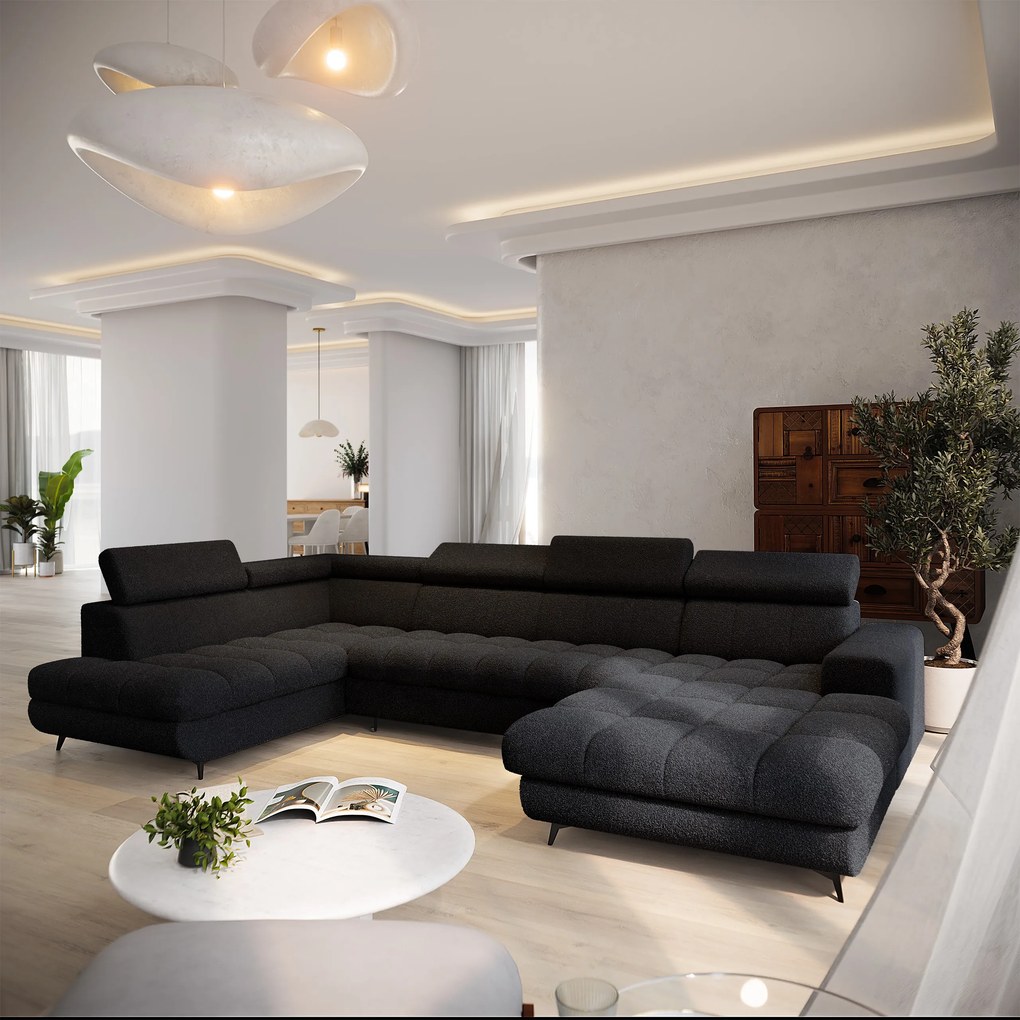Masseno Narożnik CORENO z funkcją spania i pojemnikiem na pościel Narozniki U, Rozkładana sofa - Czarny, QUELLE 100