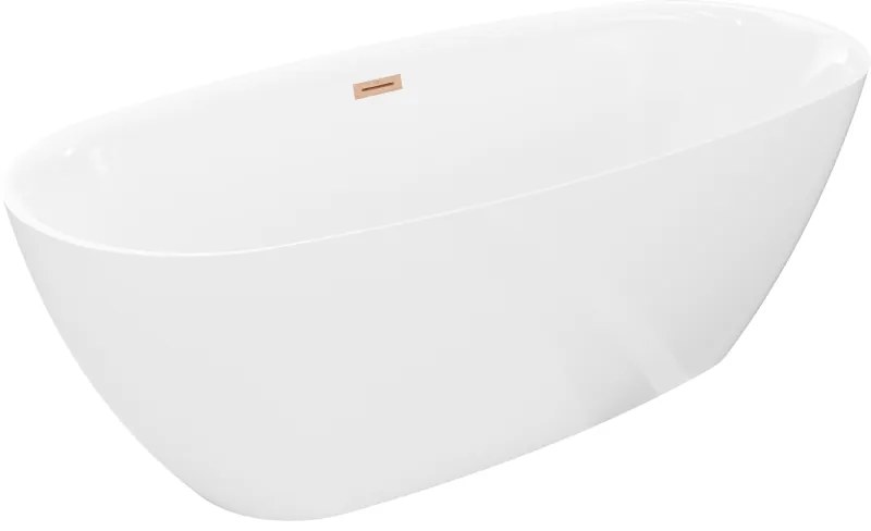 Mexen Luvo Slim wanna wolnostojąca 170 x 75 cm, biała, przelew miedź szczotkowana - 52801707500-65