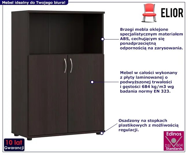 Klasyczny niski regał biurowy z drzwiczkami wenge - Rons