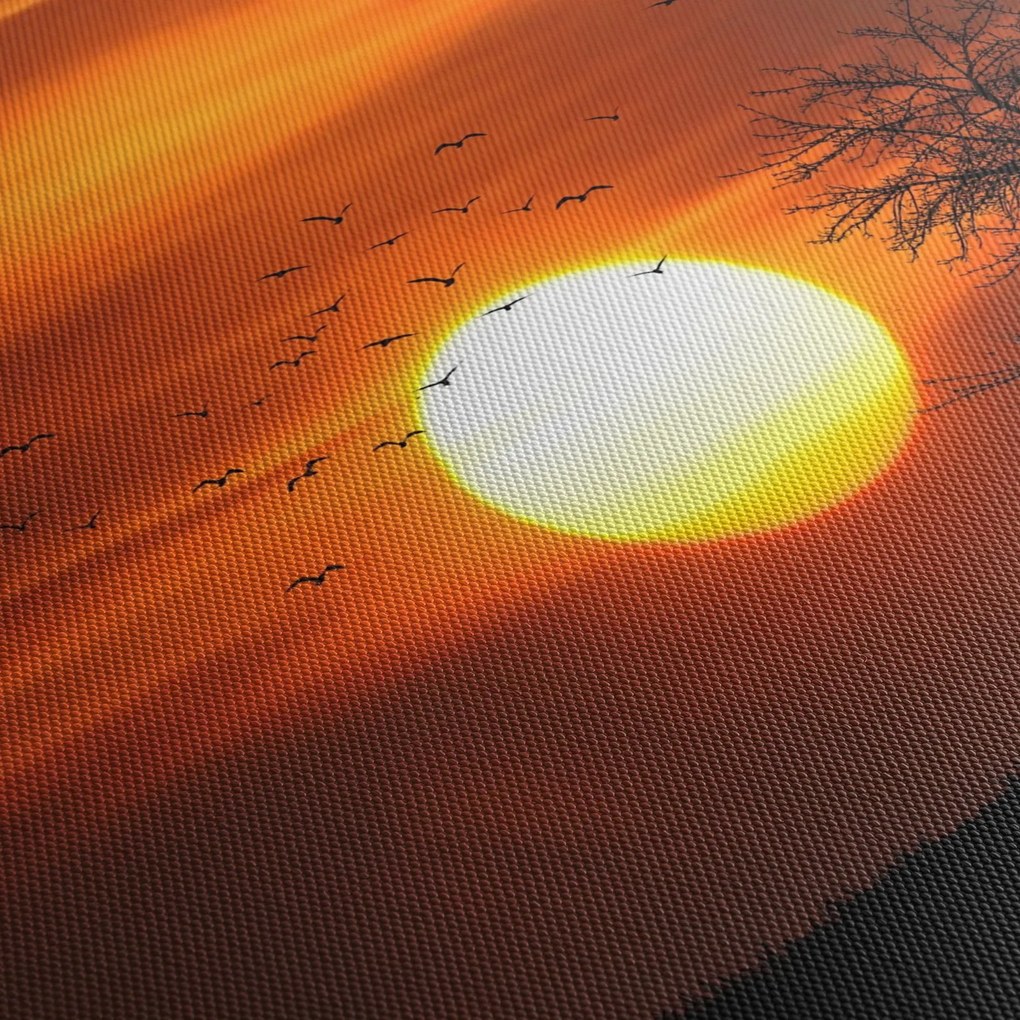 Obraz - Zachód słońca (z zegarem) (90x30 cm)