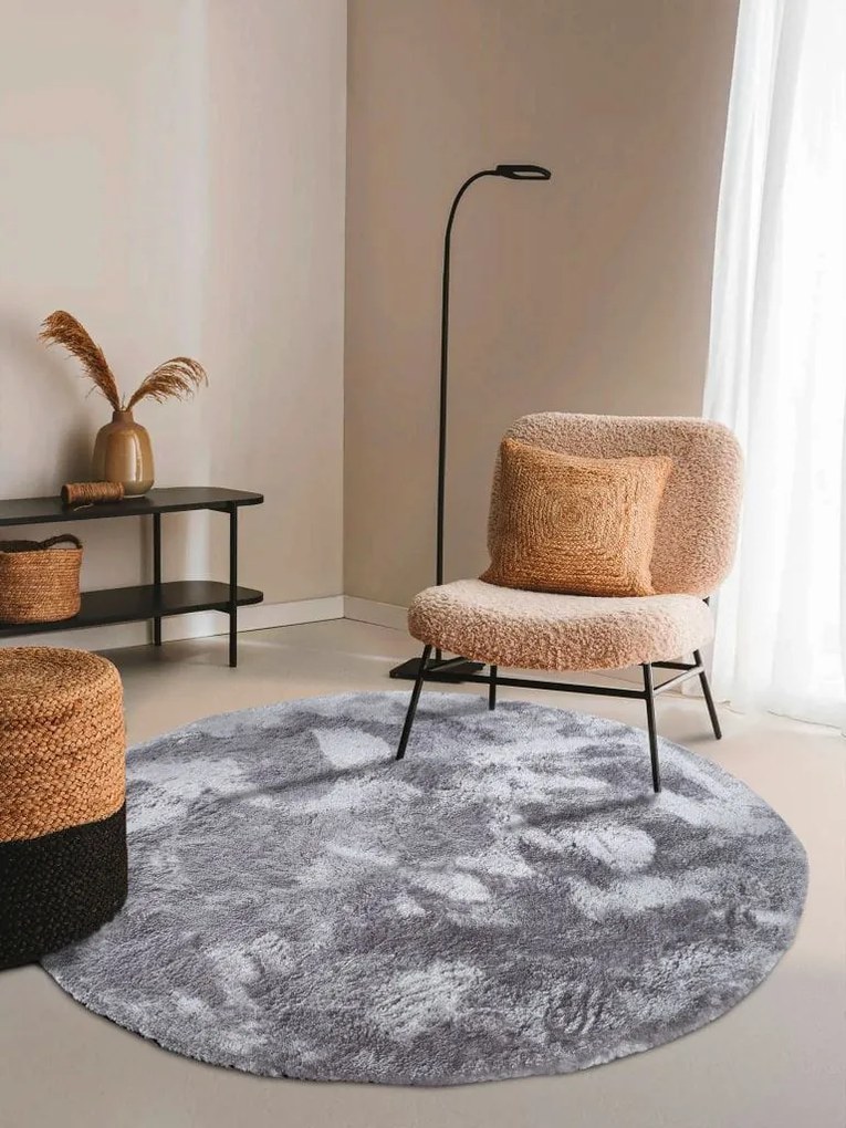 Dywan Cosy Shaggy Szary Elle Decoration Koło – miękki, wysoki włos 200 cm x 200 cm Certyfikat Oeko-Tex