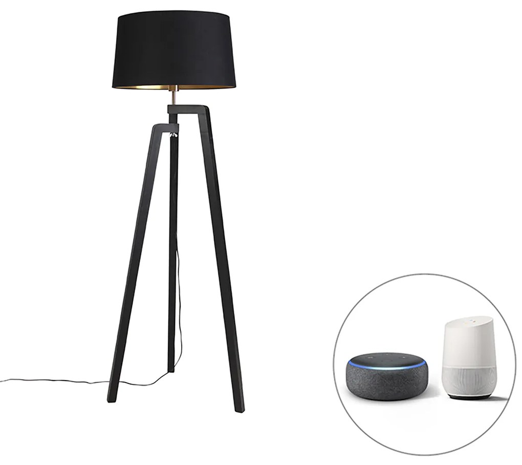 Inteligentna lampa podłogowa z kloszem czarna ze złotem 50 cm z WiFi A60 - PurosWiejski/ Rustykalny / Vintage Oswietlenie wewnetrzne