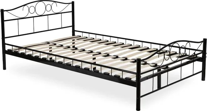 Łóżko Metalowe 140x200 cm ze Stelażem Dwuosobowe GRIFFIN Czarne Loft