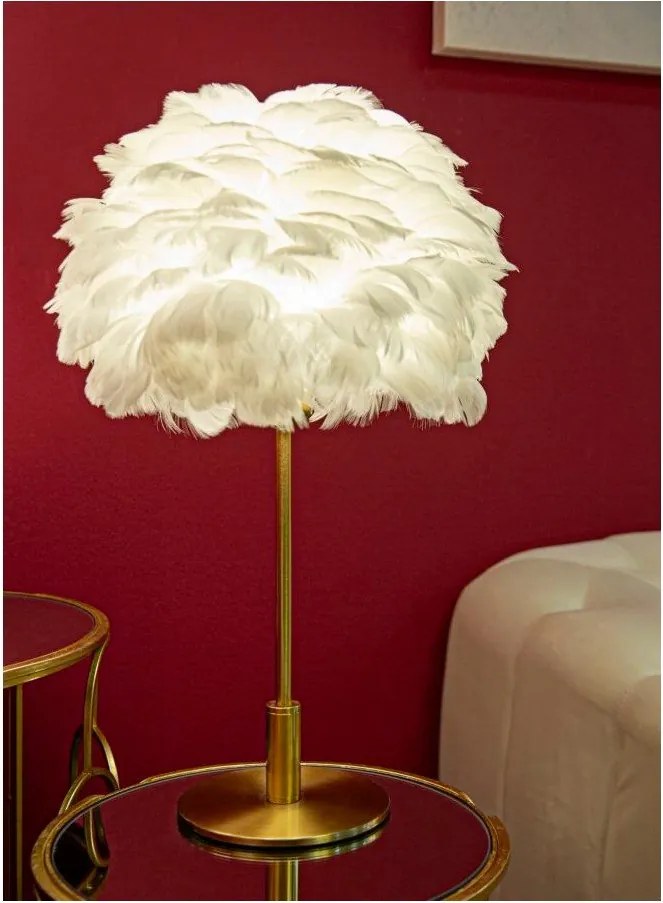Lampa stołowa w biało-złotym kolorze (wysokość 50 cm) Ball Feather – Mauro Ferretti