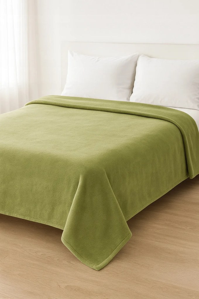 Koc gładki oliwkowy 200x220 miękki ciepły dwustronny elegancki pled narzuta