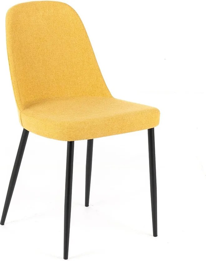 Zestaw 4 nowoczesnych żółtych krzeseł z tkaniny "Giglio" z malowanymi metalowymi nogami, 46x55 cm, wys. 85 cm