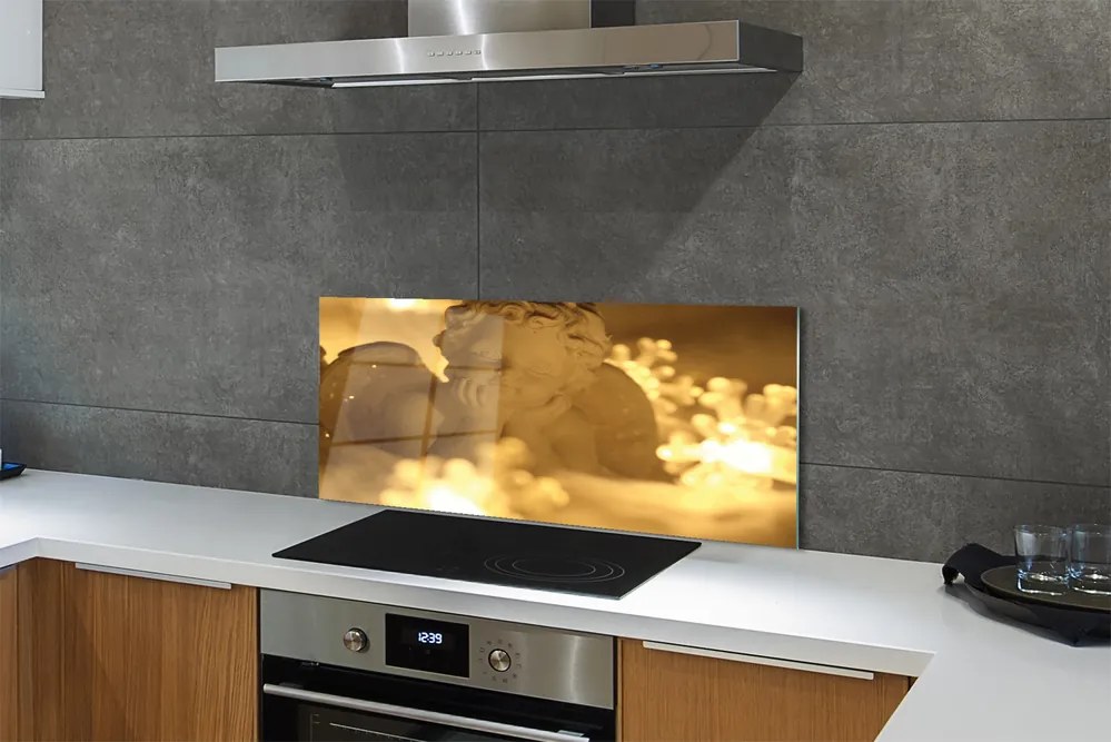 Panel szklany do Kuchni Śpiący Aniołek w Blasku Lampek