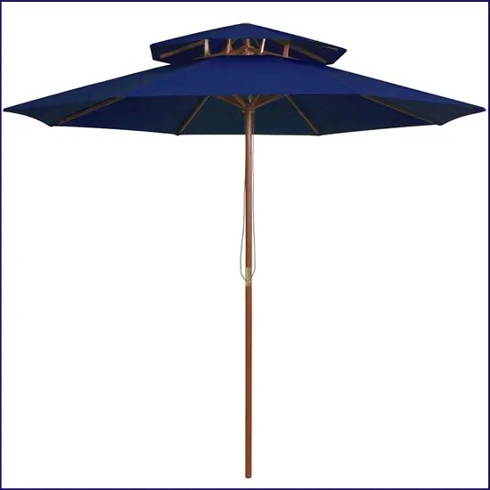Niebieski parasol ogrodowy z drewnianym słupkiem - Baldar