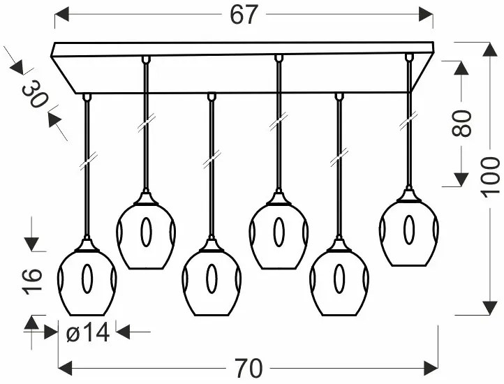 Czarna lampa wisząca z 6 szklanymi kloszami - 5X Z033 W7-K48